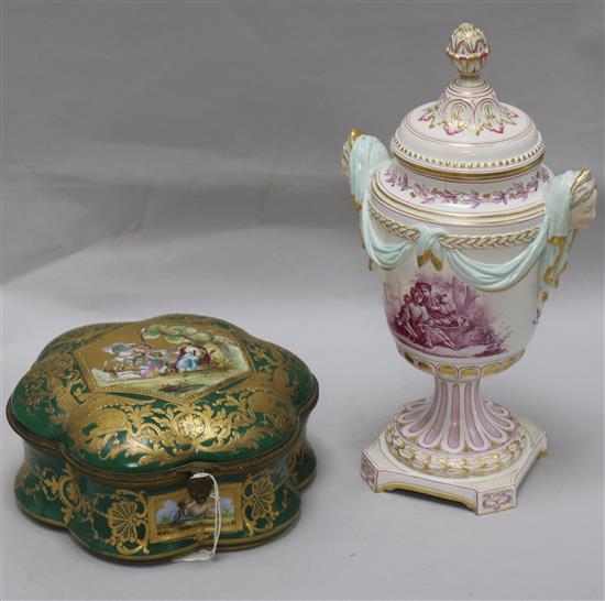 A Sevres box and an urn and cover